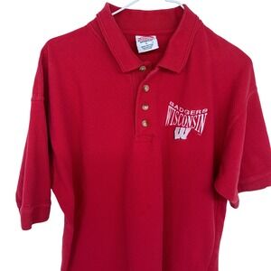Cadre Athletic Wisconsin Badgers Polo Shirt Men's Large Red Embroidered Waffle